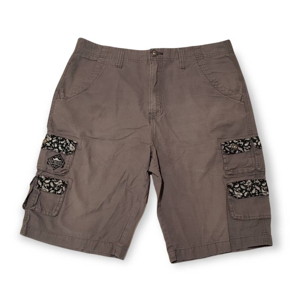 Fly Society Gray w. Black & White Floral Trim Multi Pocket Cargo Shorts Size 34